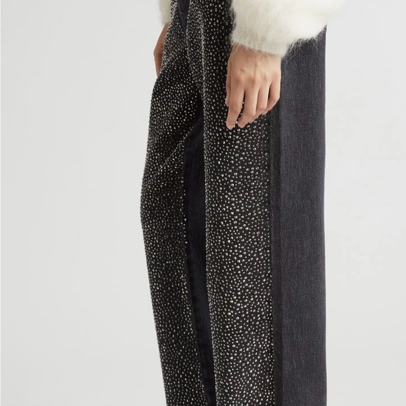 New GESTUZ Zorah Studded High Waist Straight Leg Jeans in Dark Grey Washed - Picture 6 of 7